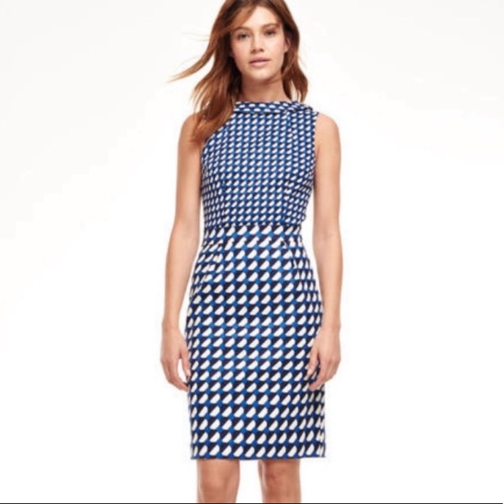 NEW Boden Martha Blue Printed Sheath Dress Size 4P